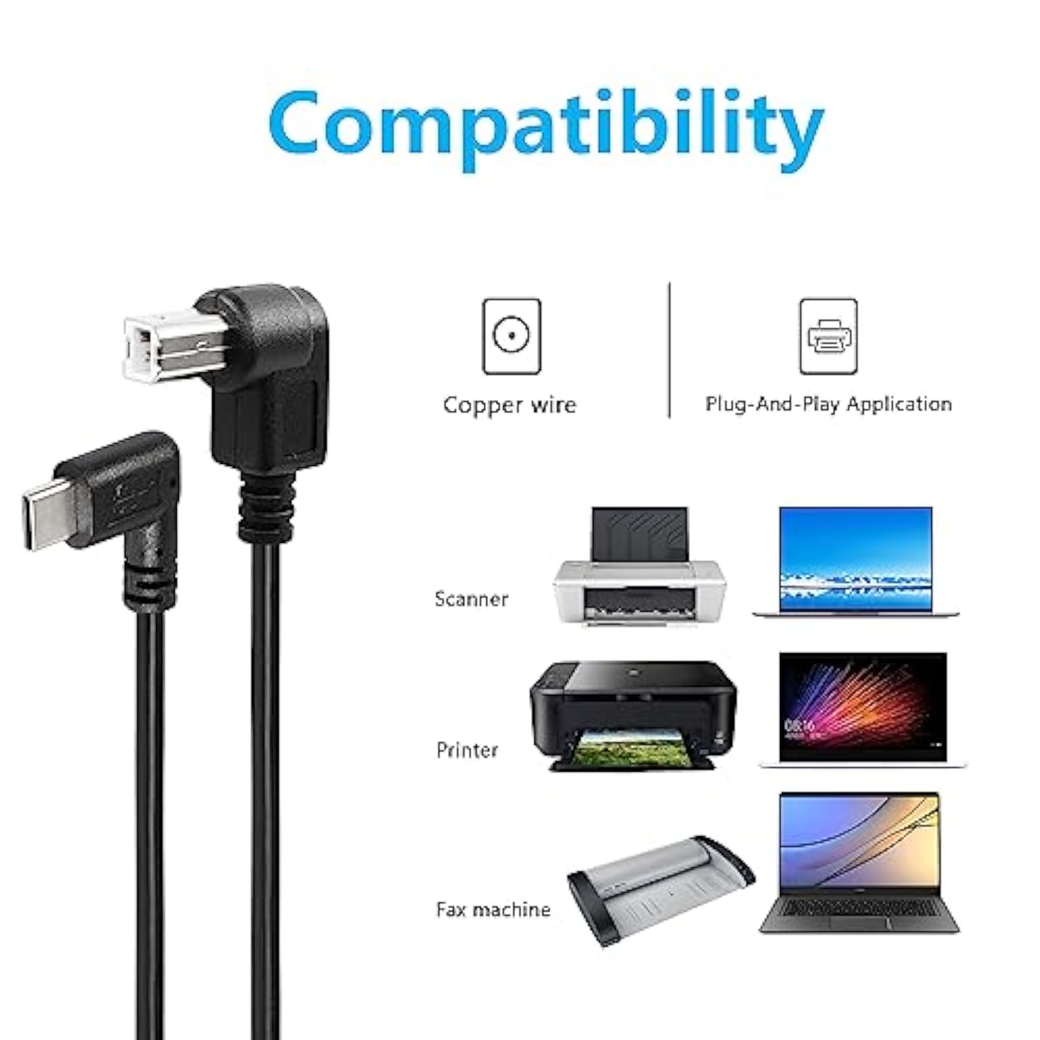 2 Pack Usb C Printer Cable - 11.8 Inch Usb B Male To Usb C Male - Right Angled For Printer, Midi Controller, Scanner, Digital Piano, Dj Controller