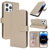 Genuine Leather Wallet Case for iPhone 14 Pro 6.1 Inch, 4 Card Slot, Gray