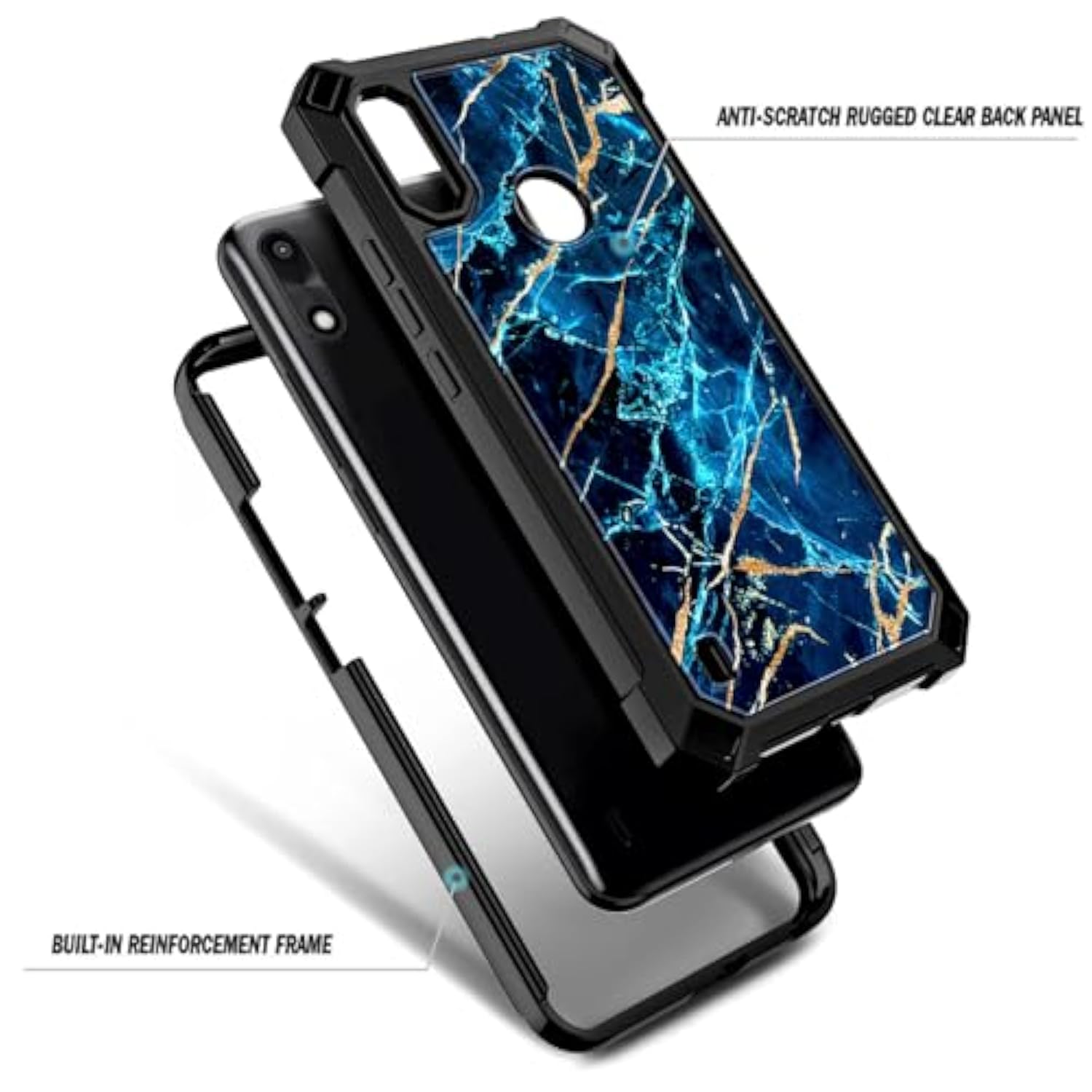 Compatible With Gabb Phone 4 Case With Tempered Glass Screen Protector, [16Ft Military Grade Drop Tested] Full-Body Protective Shockproof Rugged Bumper Cover (Sapphire)
