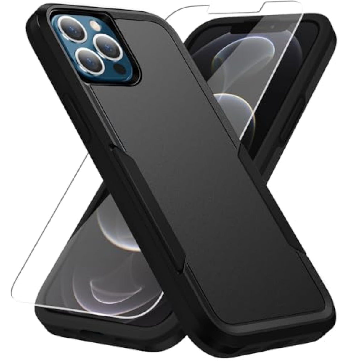 For Iphone 12 Case With Hd Screen Protector [Military Grade Drop Tested] Heavy-Duty Tough Rugged Shockproof Protective Case For Iphone 12 Pro, Black