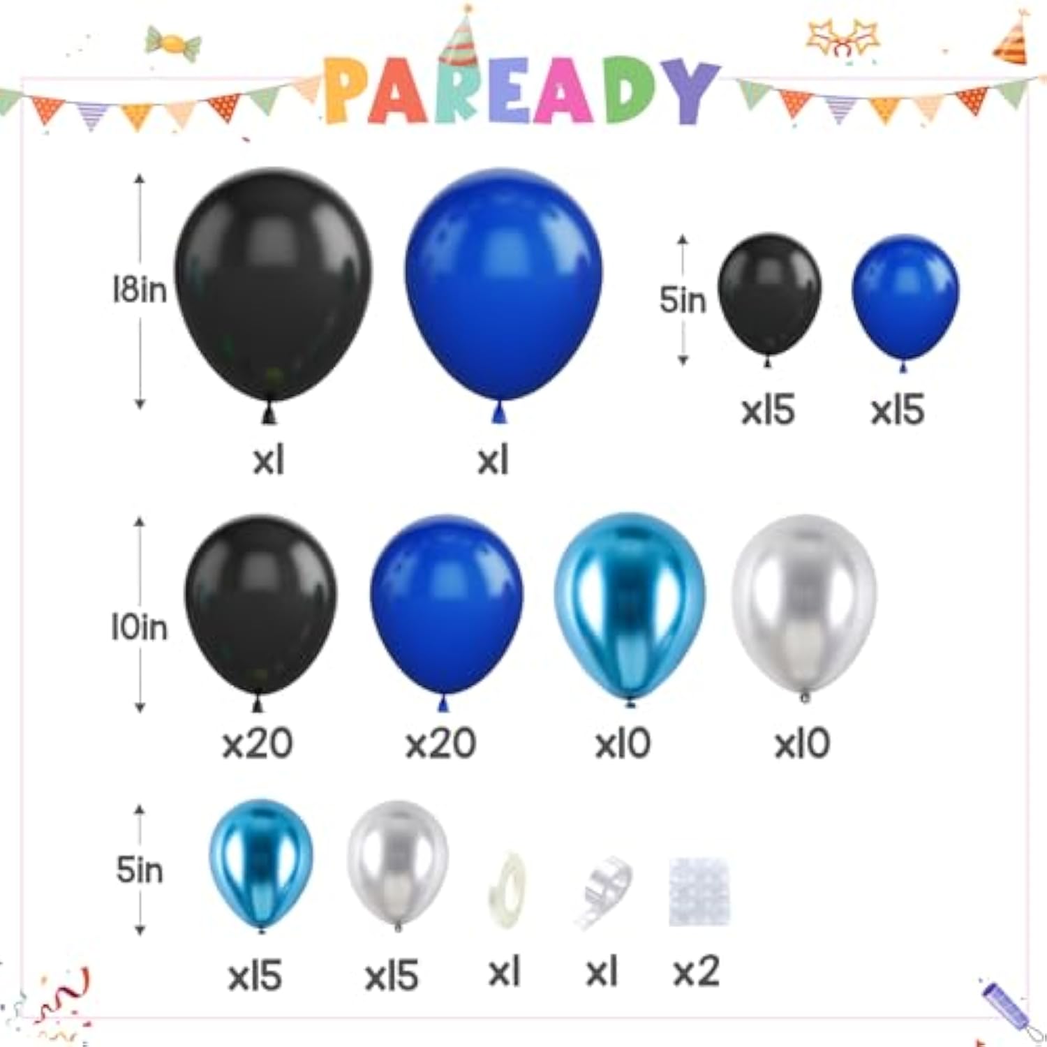 122Pcs Blue, Black & Silver Balloon Garland Kit – Arch Decor for Birthday, Shower and Party