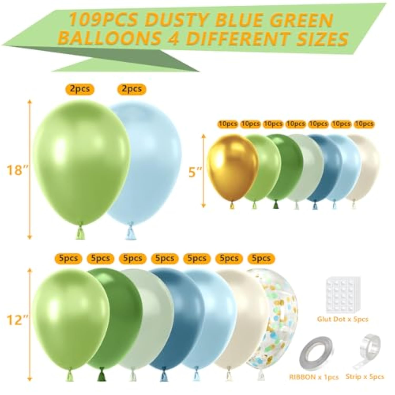 Dusty Blue And Green Balloons Garland Arch Kit,109Pcs 18 12 5 Inch Green And Blue Confetti Latex Balloons For Baby Shower, Graduation, Wedding, Bridal Shower, Birthday Party Decorations