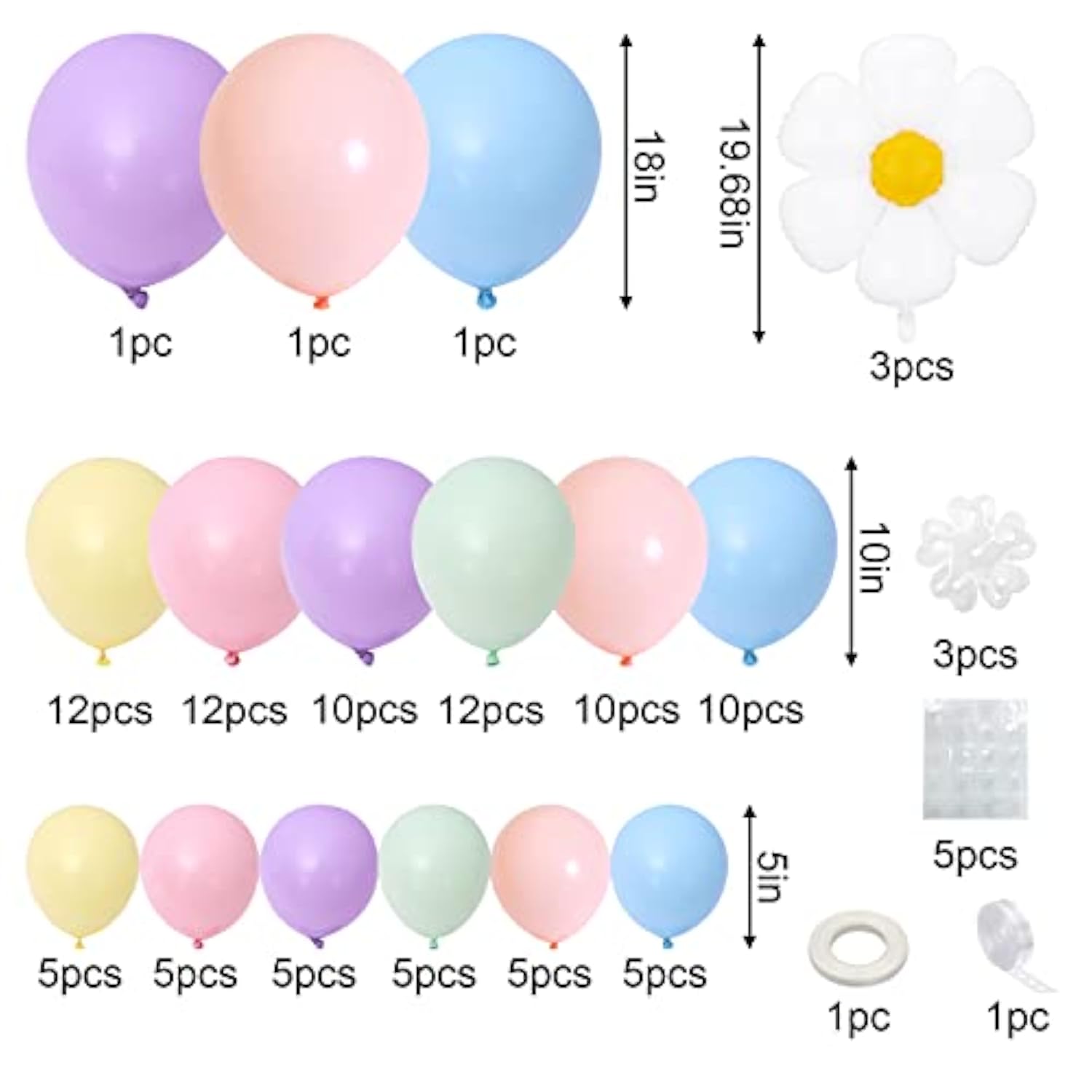 Daisy Balloon Garland Kit: Retro Boho Macaron Pastel Party Decor