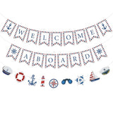 Nautical Party Decorations White Welcome Aboard Banner Ship Anchor Wheel Hanging Banner for Boys Men Sailor Baby Shower Nautical Ocean Beach Cruise Birthday Adventure Party Supplies