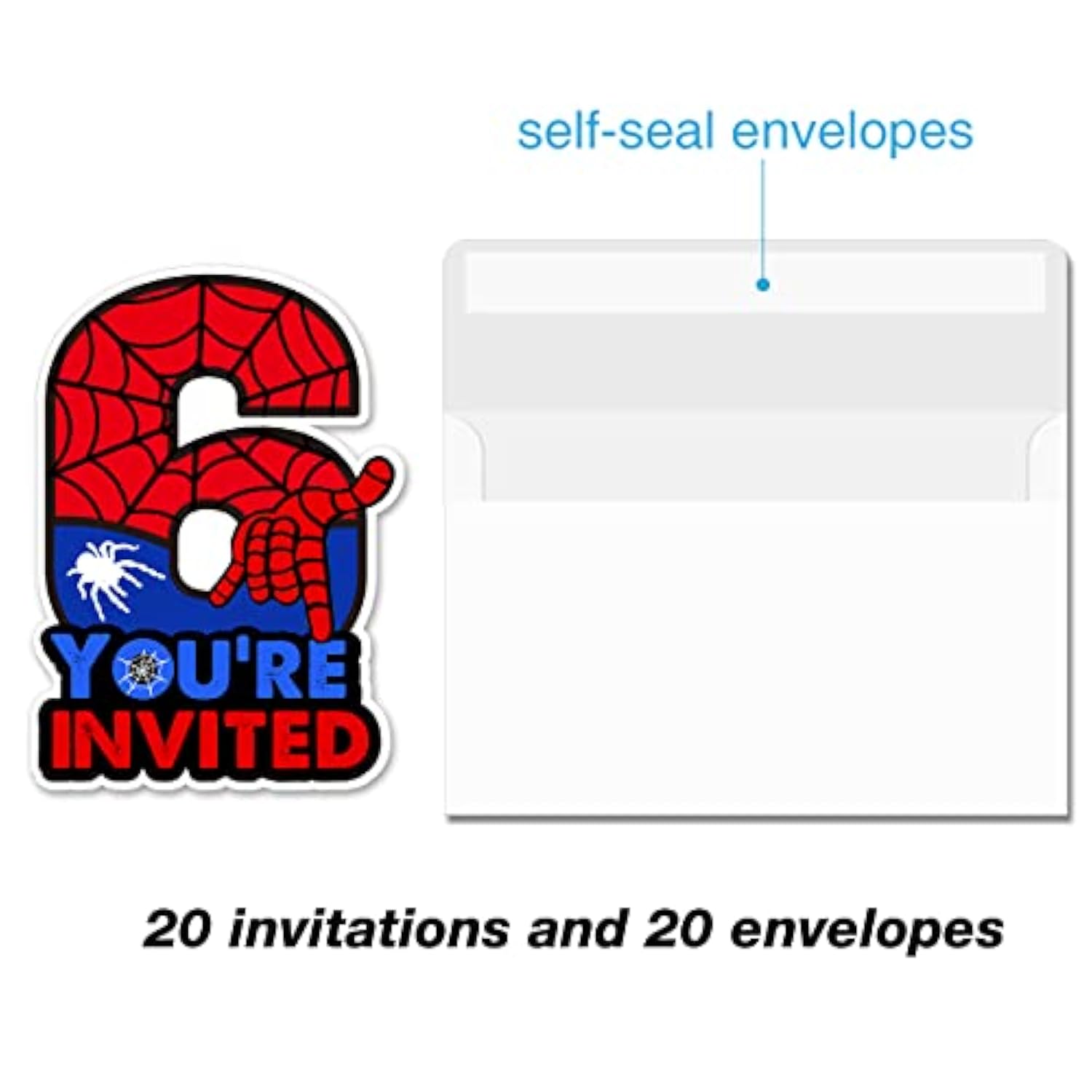 Cute Superhero 6Th Birthday Party Invitations Glitter Super Hero 6 Year Old Boy Birthday Shaped Invites Fill-In Invitations With Envelopes, Set Of 20