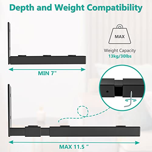 Center Channel Speaker Wall Mount, Universal Soundbar Wall Mount Bracket Hold up to 30 lbs, Arms Extend Adjustment from 7 to 11.5 inch (SLK201), Black