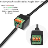 Quick Connect USB Solderless Adapter Short Cable Male to 5Pin Crimp Terminal Connector Spring Terminal Breakout Board Plug, 480Mbps 5V2A, for