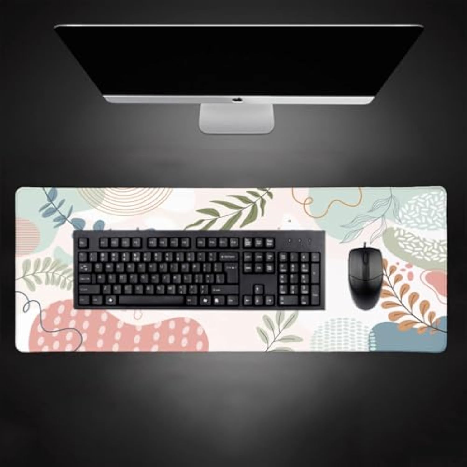 Green Pink Desk Mat, Colorful Abstract Boho Large Computer Extended Mouse Pad Cute, Desk Pad, Long Mousepad For Laptop, Non Slip Writing Pad For School Office Home, 31.5X11.8 In