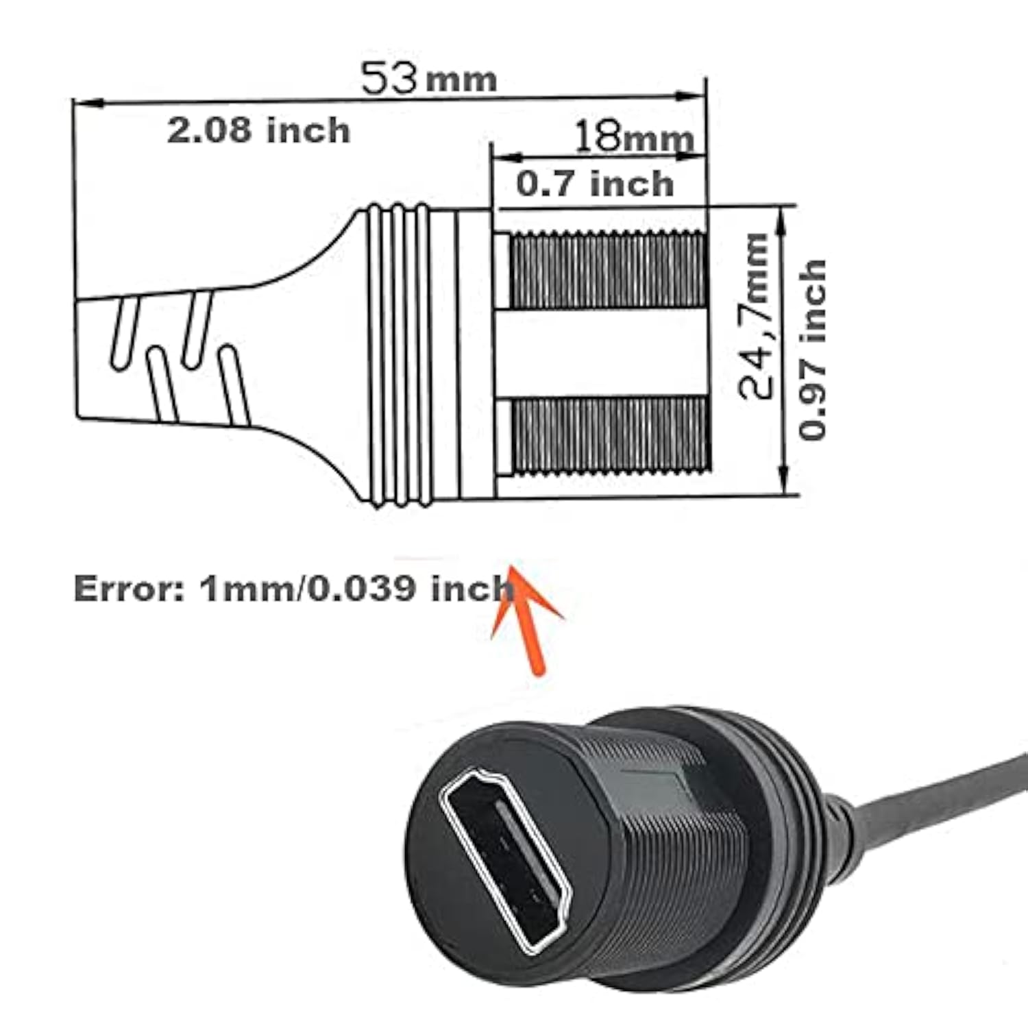 0.3 Meter Hdmi Version 2.0 Mount Cable, Hdmi Male To Female Flush Panel Mount