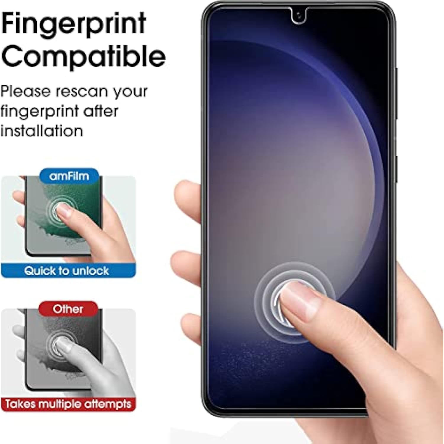 amFilm 2+2 Pack Samsung Galaxy S23 6.1'' Privacy Screen Protector with Camera Lens Protector, Anti Spy Hybrid Film, Fingerprint ID Compatible, Easy to Installation.