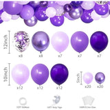 Purple Shades Balloons Garland Arch Kit-116Pcs 5"/10"/ 12" Dark Pastel Light Metallic Confetti Purple Balloons Arch Set For Wedding Birthday Baby Shower Graduation Party Decorations