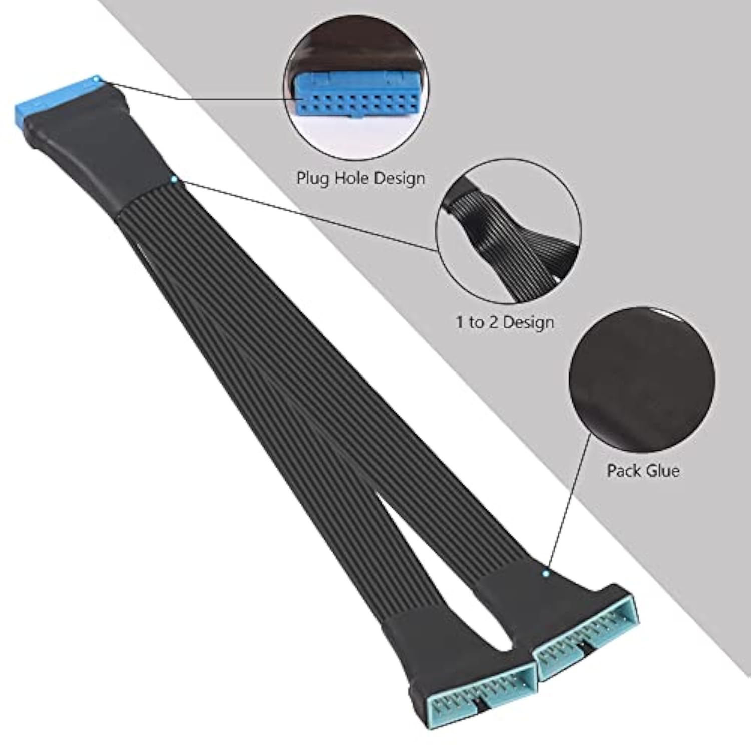 Usb 3.0 Header Extension Cable 1Ft 19/20 Pin 1 To 2 Y Splitter Internal Extens