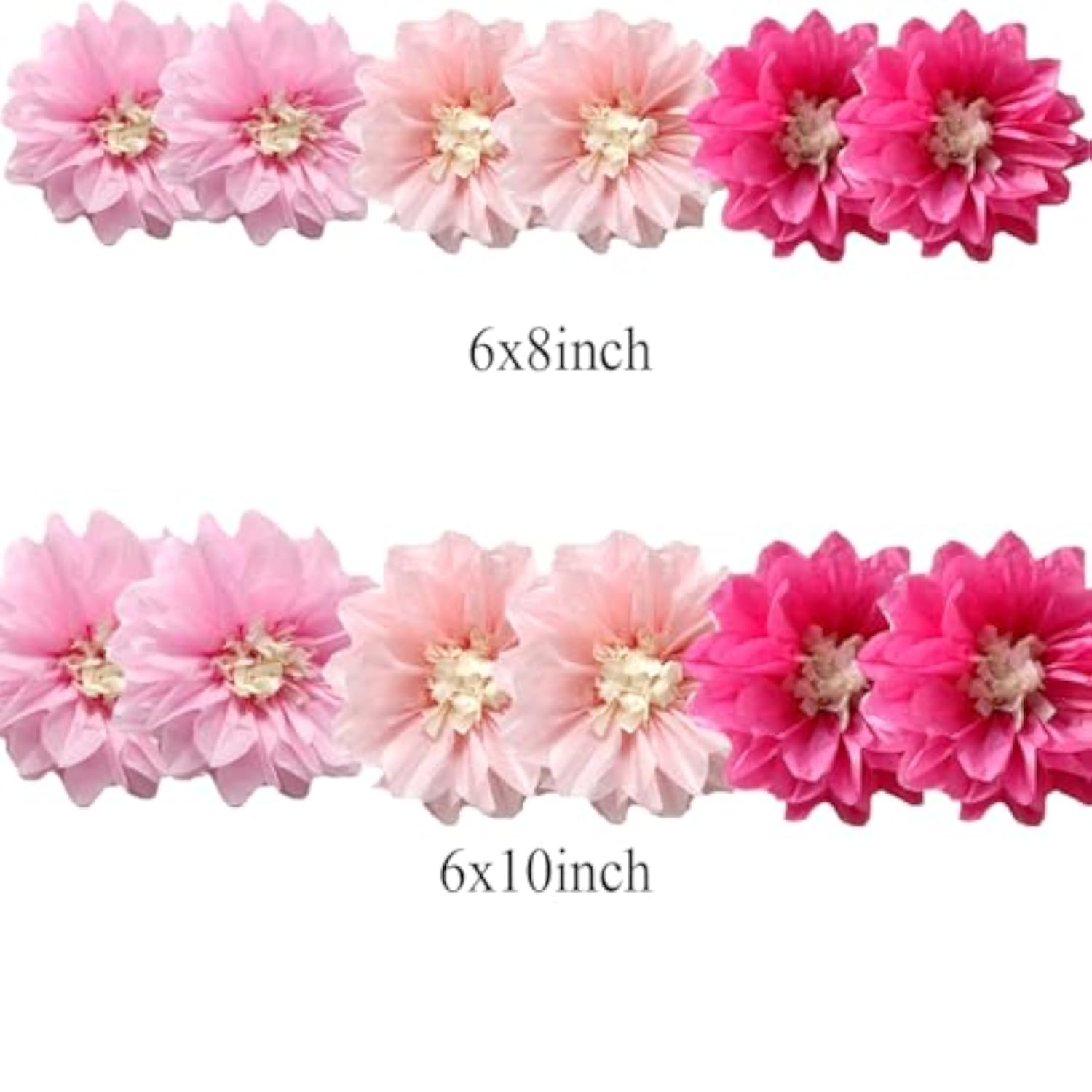 12Pcs 8In 10In Paper Flowers Tissue Flowers Pom Paper Pom Poms Hanging Flowers Floral Backdrop Wedding Party Flower Decorations Diy Art Craft Blooms For Birthday Baby Shower Nursery Decor Pink