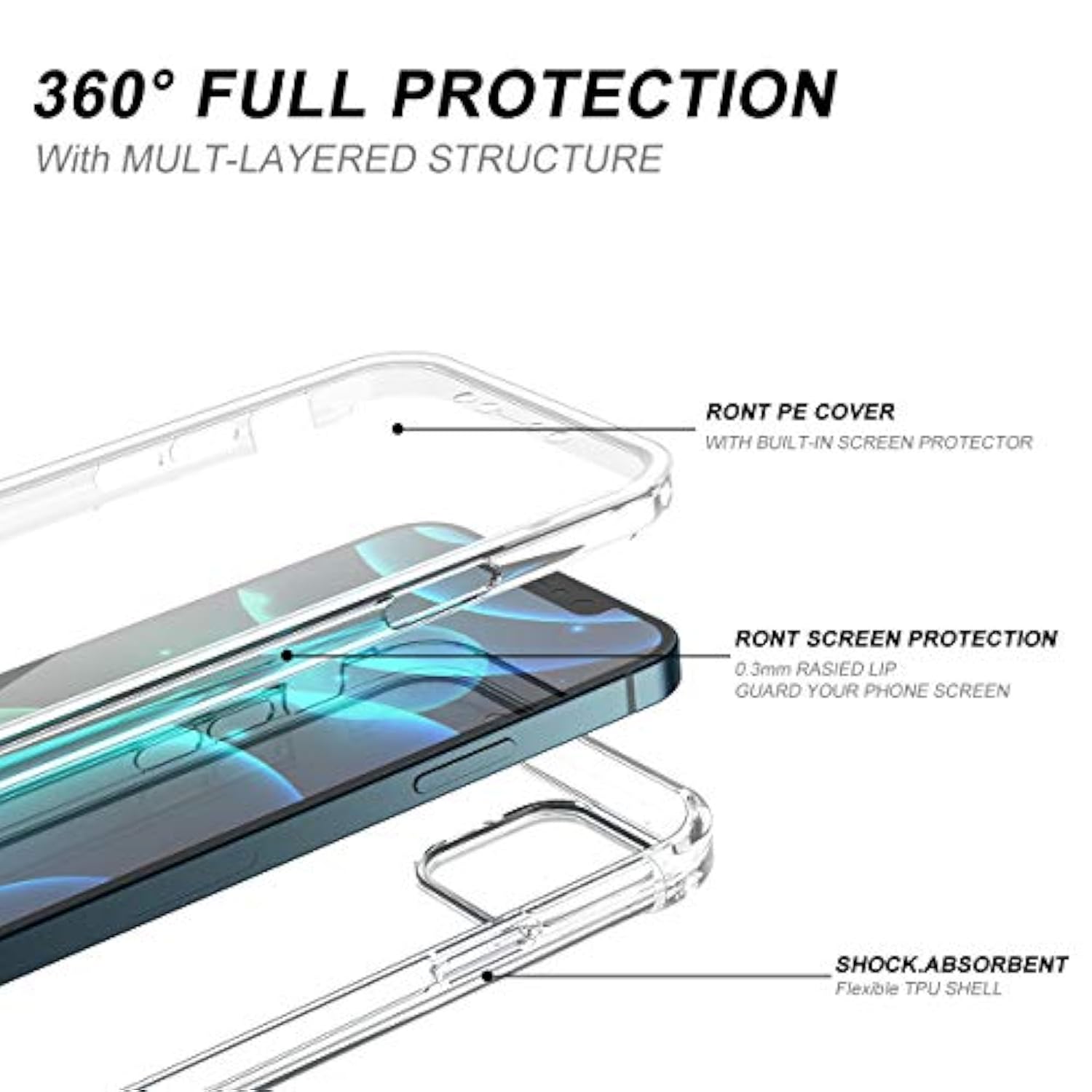 Clear Case For Iphone 12 Pro Max (Only) 6.7-Inch, [Built-In Screen Protector] Full Body Protective Shockproof Bumper Rugged Phone Cover For Iphone 12 Pro Max -(Clear)