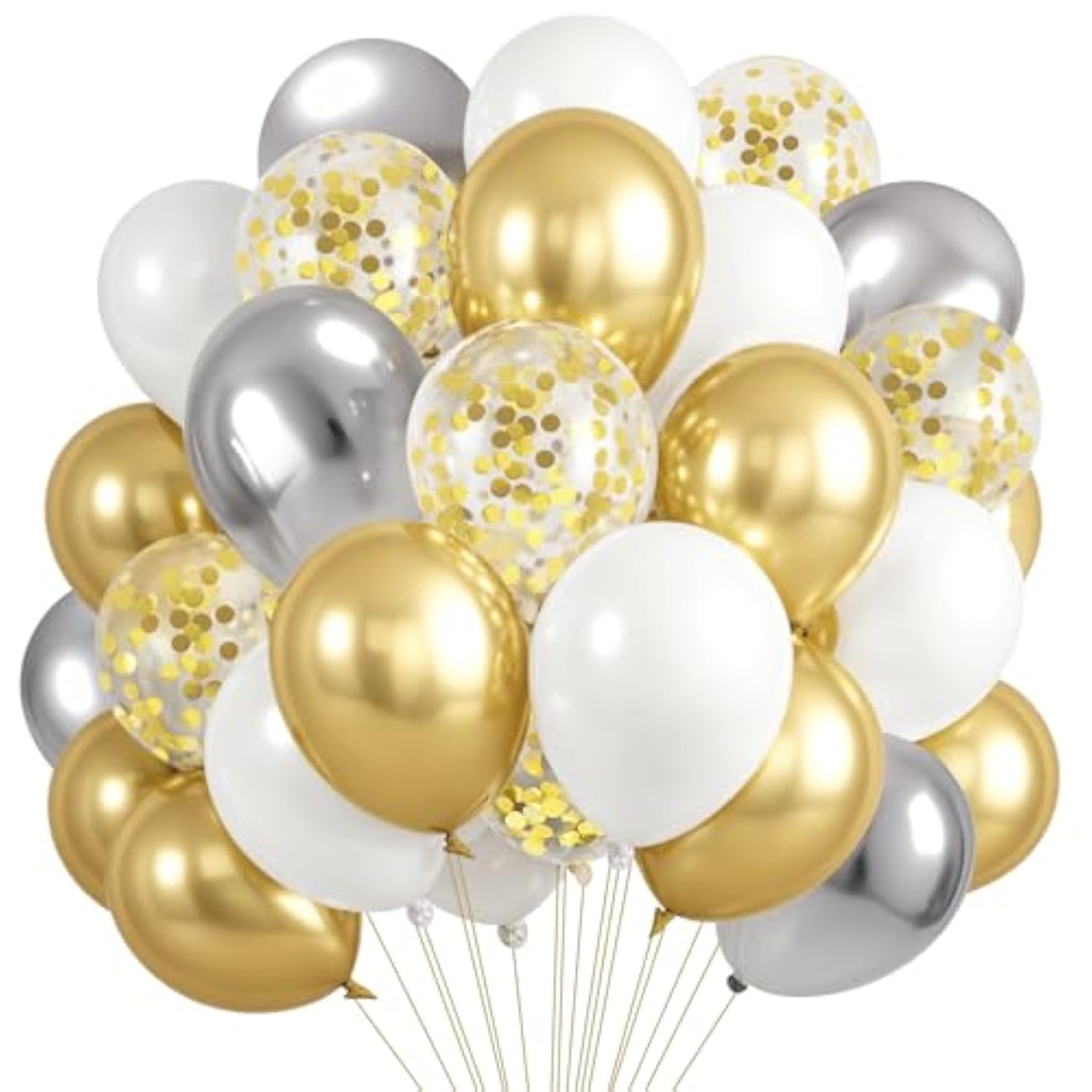 80 Pcs Gold Silver Latex Balloons Garland Arch Set White Confetti Balloon Different Sizes For Wedding Birthday Graduation Baby Shower Bachelorette Engagement Anniversary Party Decorations