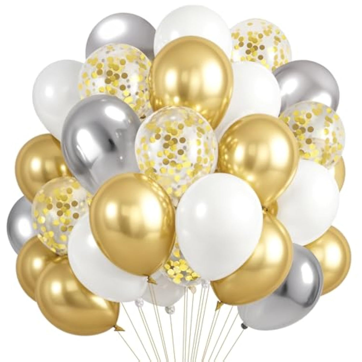 80 Pcs Gold Silver Latex Balloons Garland Arch Set White Confetti Balloon Different Sizes For Wedding Birthday Graduation Baby Shower Bachelorette Engagement Anniversary Party Decorations