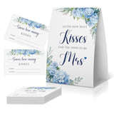 How Many Kisses Bridal Shower Game (1 Sign + 50 Cards), Blue Floral Bridal Shower Games, Something Blue Before I Do Decorations, Bachelorette Guessing Game, Kisses In The Jar Sign -Ghmk05