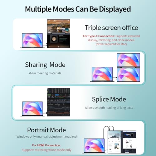 Dual Portable Monitor, 15.6" 1080P Fhd Ips Folding Stacked Triple Laptop Screen Extender, Usb-C Plug & Play Travel Extended Computer Display For Laptop Pc Windows