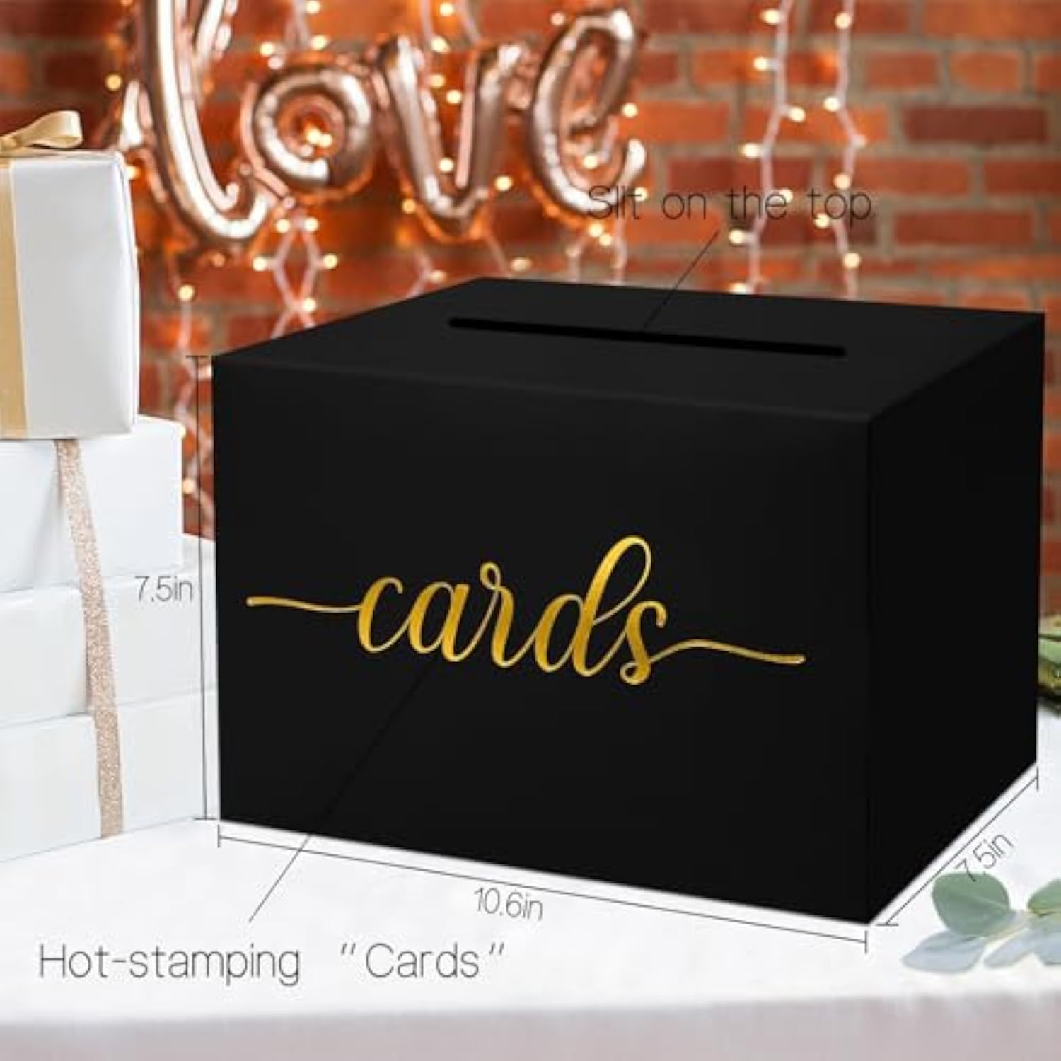 Black Card Box For Party, Gift Cards Box Holder With Gold Foil Design For Wedding Receptions, Bridal & Baby Showers, Graduations, Voting, Donate Money, Retirements, Anniversaries
