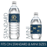 Navy Blue And Gold 90Th Birthday Water Bottle Labels - 20 Waterproof Stickers, 90Th Birthday Party Decorations