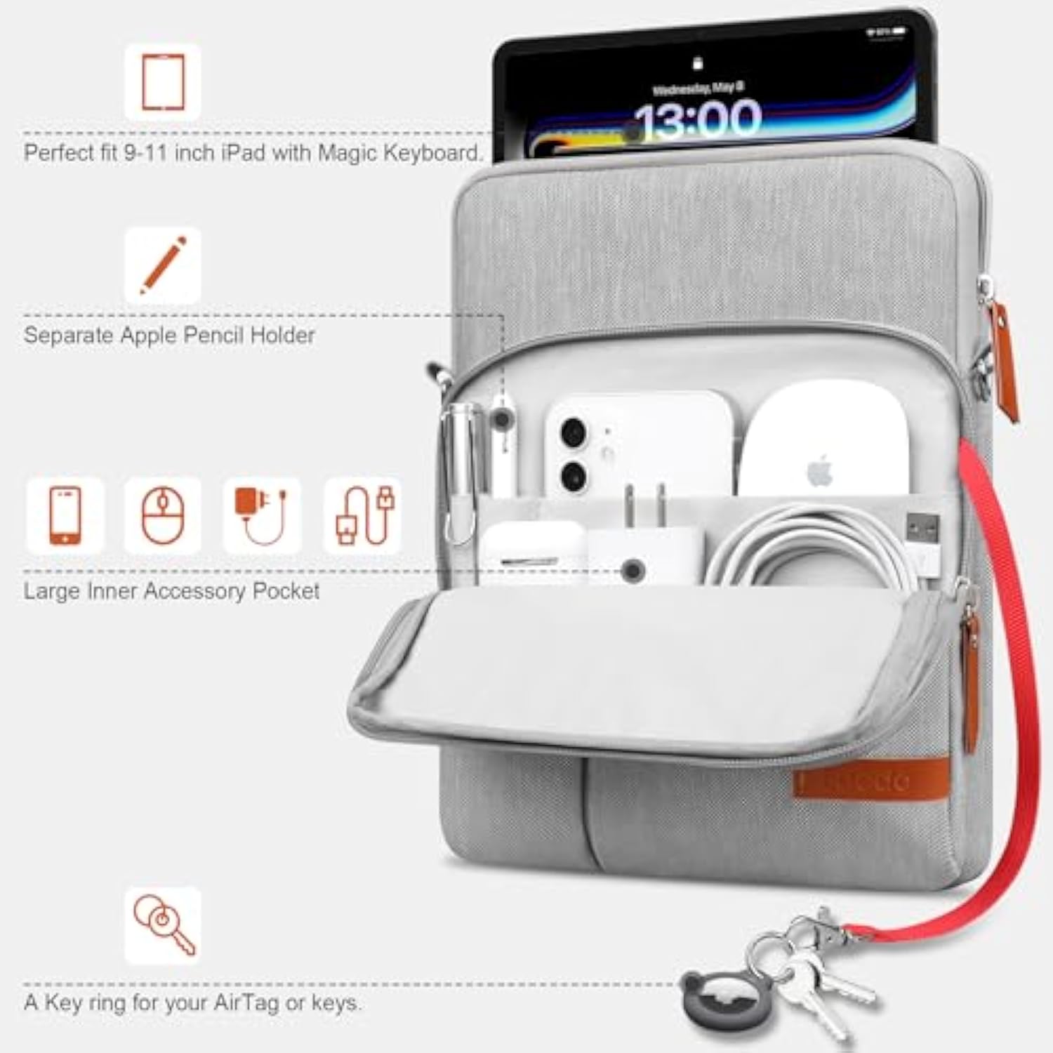 Tablet Sleeve Bag For 11 Inch Ipad A16 / 11 Inch Ipad Air M3 M2 / 11" Ipad Pro M4 / 10.9" Ipad / 10.2" 10.9" Ipad Air, 11 Inchs Samsung Galaxy Tab A9+ Tablet Bag With Shoulder Strap, Gray