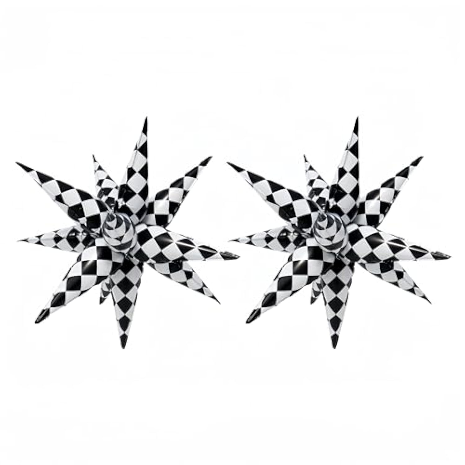 2*12 Pcs Black White Checkered Explosion Pointed Star Foil Balloons/4D Checkered Racing Balloons/Race Car Birthday Party Supplies/Las Vegas Casino Party/Father'S Day Boys Birthday Party (2 Pcs Black)