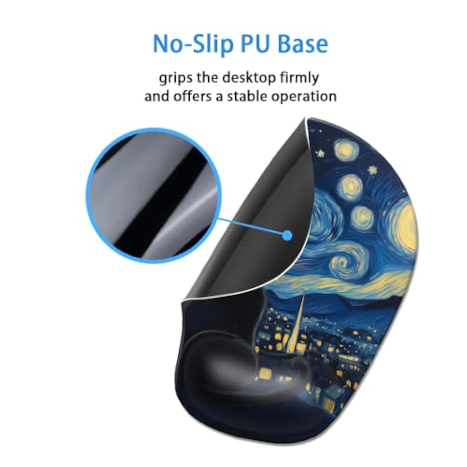 Ergonomic Mouse Pad With Wrist Rest,Comfortable Computer Gel Mouse Pad Wrist Support For Laptop,Pain Relief Mousepad With Non-Slip Pu Base Starry Night Black Cat