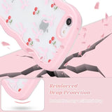 For Iphone 7/8/Se Case 4.7 Inch,Cute Curly Wave Frame Shape Case With Cherry Ribbon Bow Pattern, Clear Slim Shockproof Hard Pc Bumper Phone Cover For Women Girls, Peach Pink