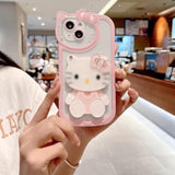 For Iphone Xr Cute Cartoon Case,Women Girls Kids 3D Bow Kawaii Pink Cartoon Face Makeup Mirror Soft Tpu Clear Protective Phone Cover 6.1Inch