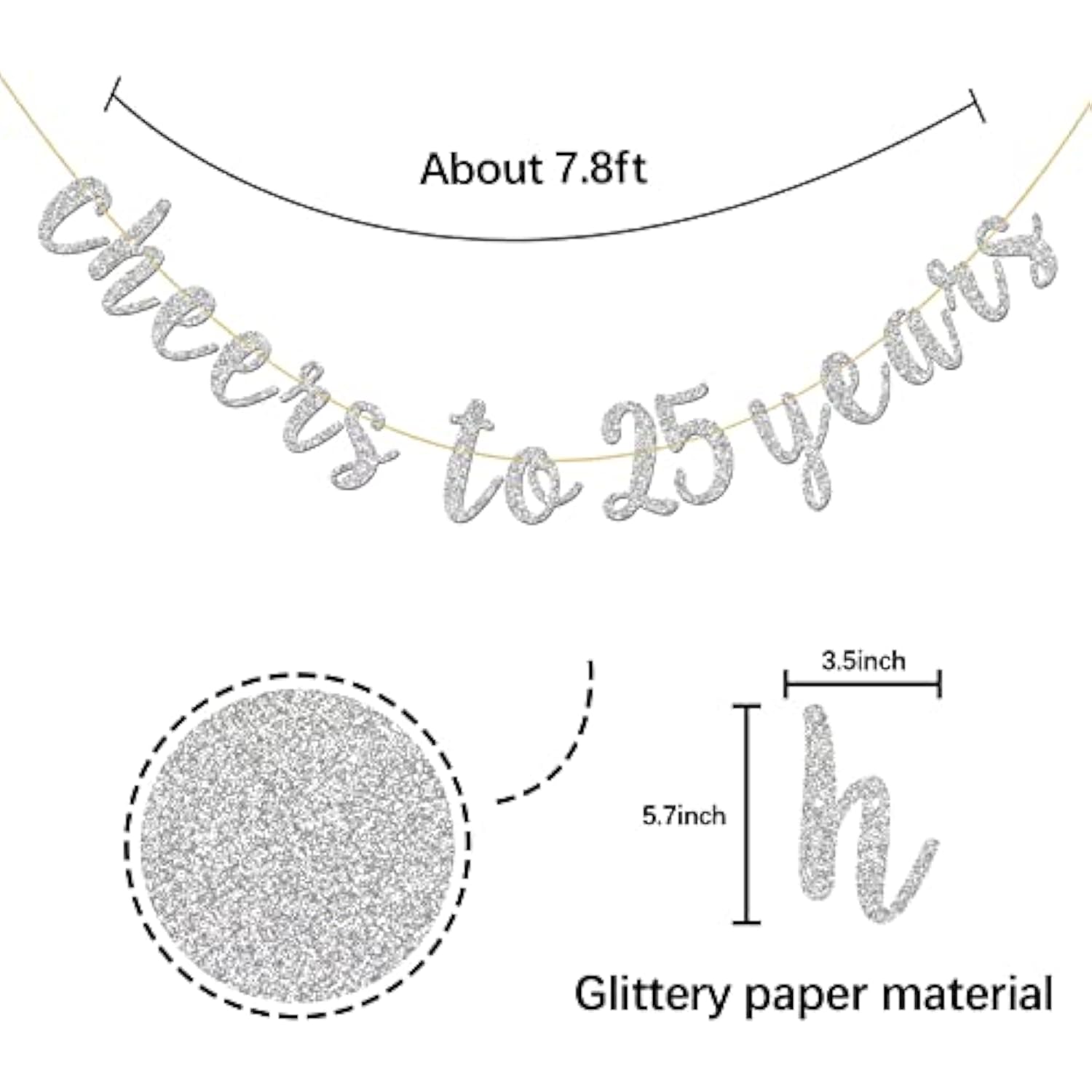 Glitter Silver Cheers To 25 Years Banner - 25Th Birthday Sign Bunting 25Th Marriage Anniversary Party Bunting Decorations