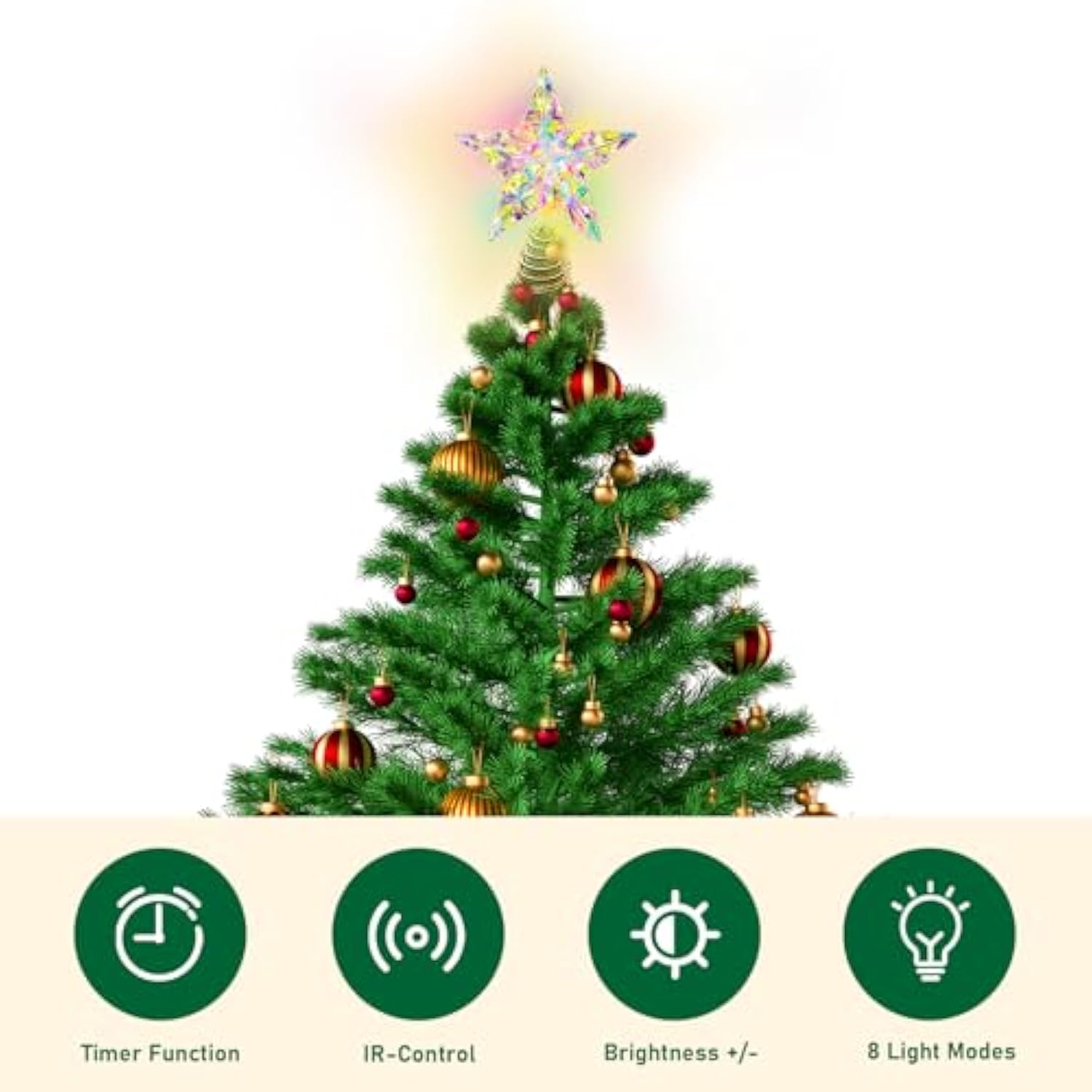Christmas Tree Topper, Led Star Tree Topper With Remote Control, 8 Lighting Modes, Lighted Tree Topper For Christmas Home Party Decor