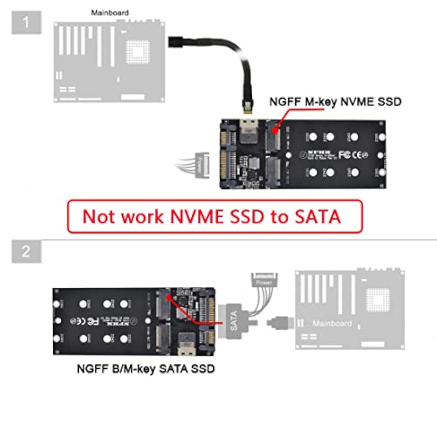Xiwai SFF-8654 to U2 NGFF M-Key to Slimline SAS NVME PCIe SSD SATA Adapter for