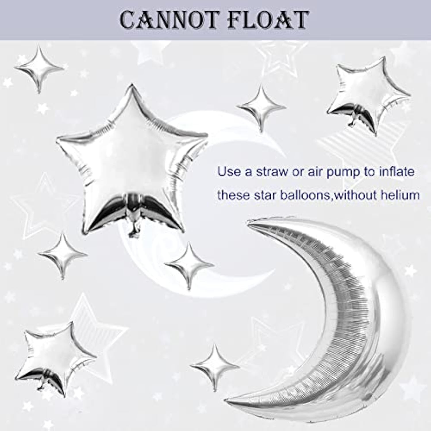 50pcs Silver Moon & Star Balloons Set for Baby Shower, Wedding  Parties