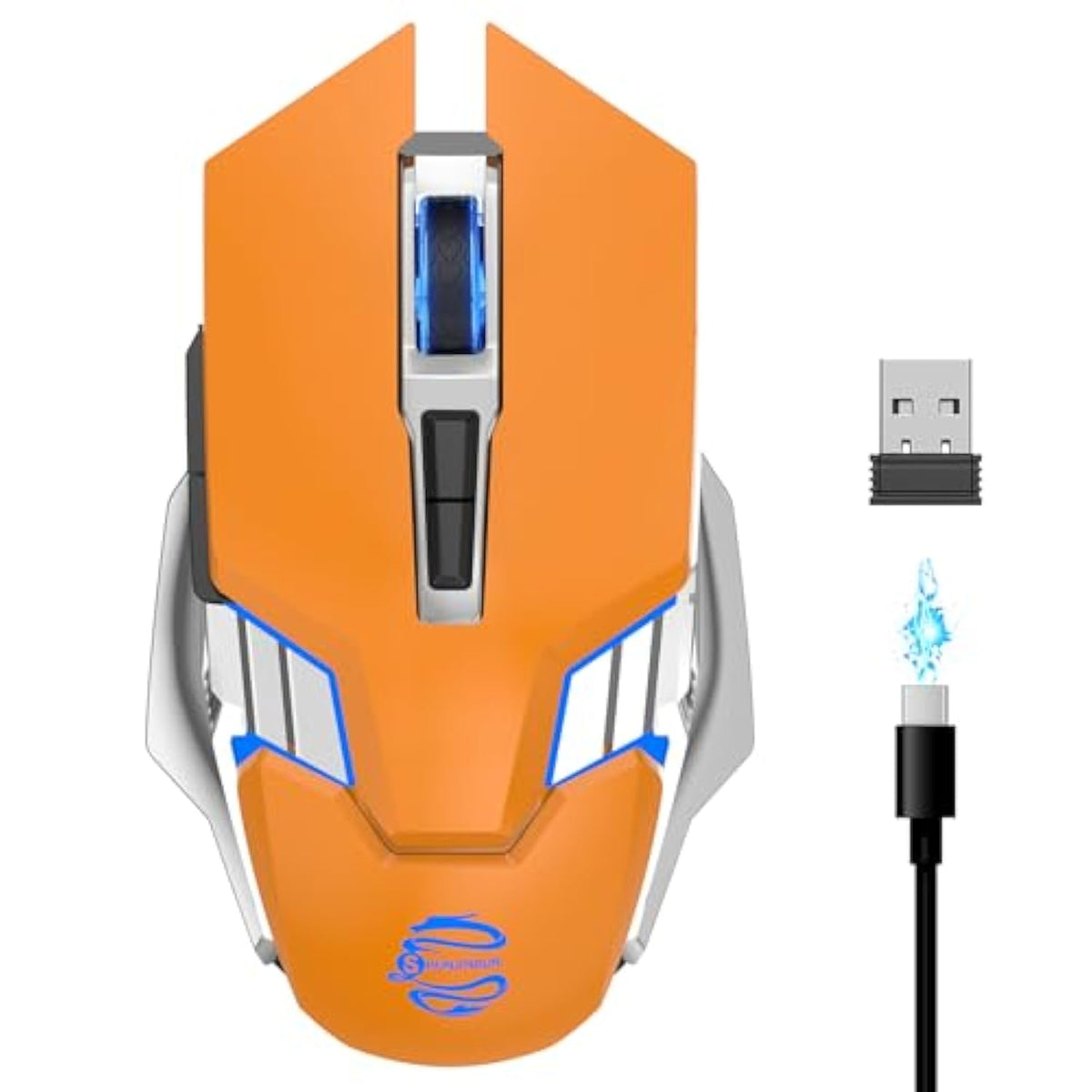 Bluetooth Gaming Mouse, Rgb Rechargeable Usb Wireless Mouse, Quiet Click, Led Backlit, Ergonomic, With Side Button, 6 Button, Dpi Adjustable, Computer Mice For Laptop Pc Macbook Chromebook - Orange