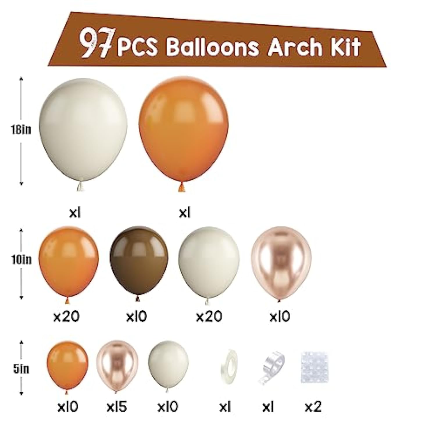 97pcs Orange Balloon Arch Kit White Gold Beige Brown Garland for Fall Party Decorations
