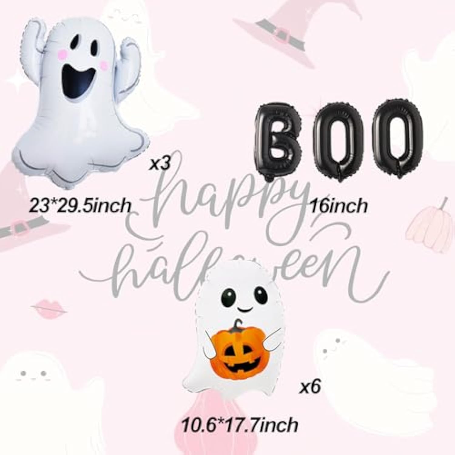 12PCS Halloween Balloon Set Black BOO Spooky Mylar Balloons for Baby Shower Party Decor