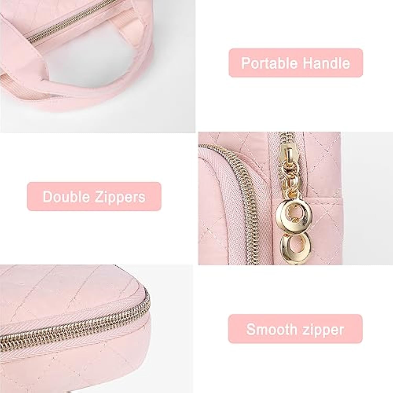 MOSISO 360 Protective Laptop Case 13.3 inch, 13-13.3 inch Laptop Sleeve Compatible with MacBook Air/Pro 13/Pro 14,HP Dell ASUS Lenovo, Square Quilted Bag Cover with 2 Pockets&Handle&Belt, Chalk Pink