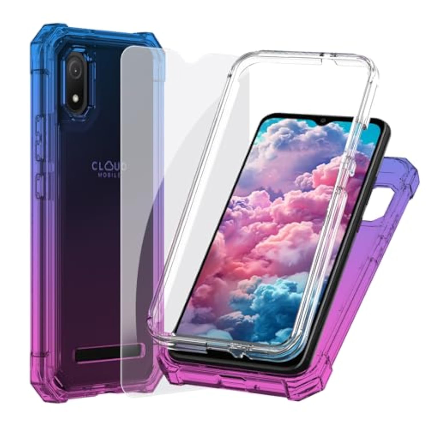 Cloud Stratus C8 Phone Case and Screen Protector Set - Blue and Pink Design