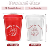 12 Pcs 16 Oz Lucky In Love Party Plastic Cups Las Vegas Team Bride Bachelorette Cups Reusable Casino Bridal Shower Party Favors Decorations