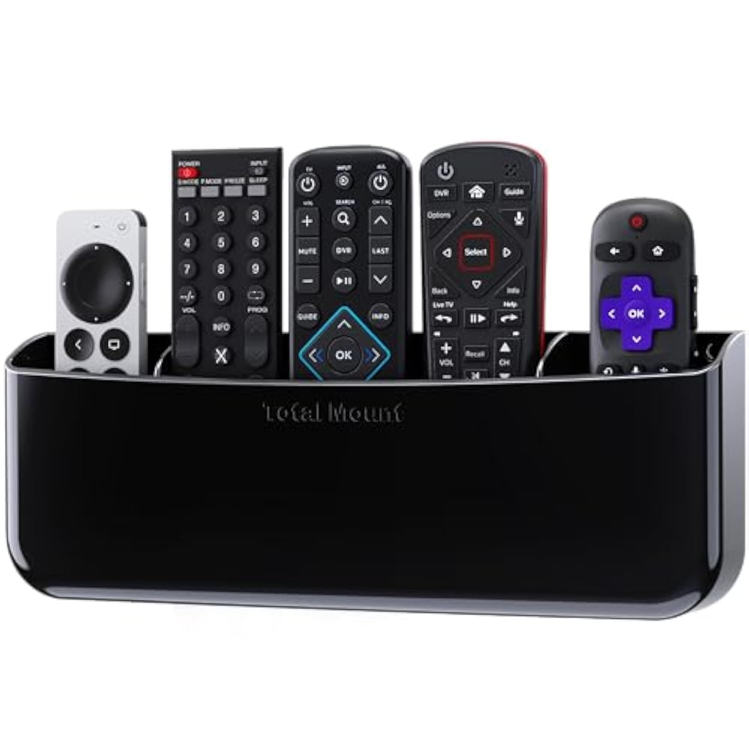 Hole-Free Remote Holder for 5-6 Remotes Premium Black No Drill Needed