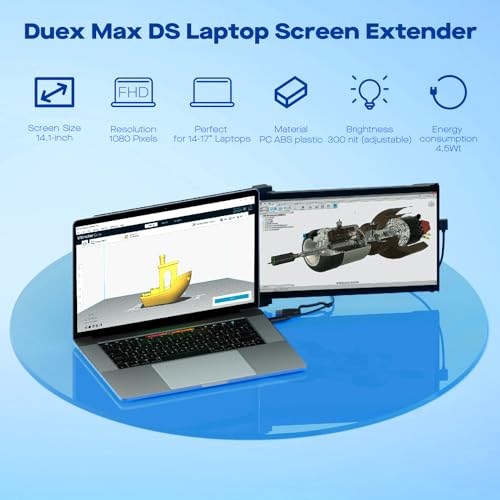 New Mobile Pixels Duex Max Ds Portable Monitor, 14.1" Fhd 1080P Ips Ultra Slim Laptop Screen Extender, Usb A/Usb C/Hdmi Plug And Play Laptop Monitor, Windows/Mac/Android/Switch Coatible