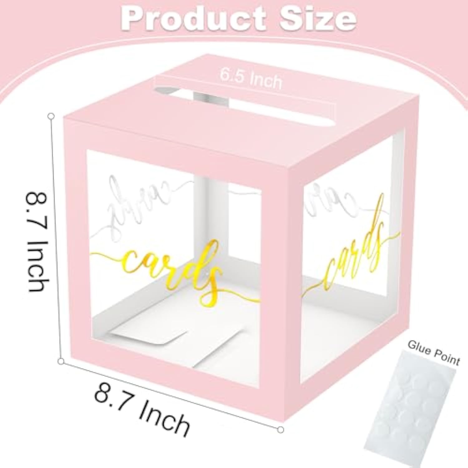 Clear Card Box For Party, 8.7" Gold Foil Gift Cards Receiving Box Holder For Wedding, Bridal Shower, Graduation, Birthday, Retirement, Baby Shower, Anniversaries Party Decorations (Pink)