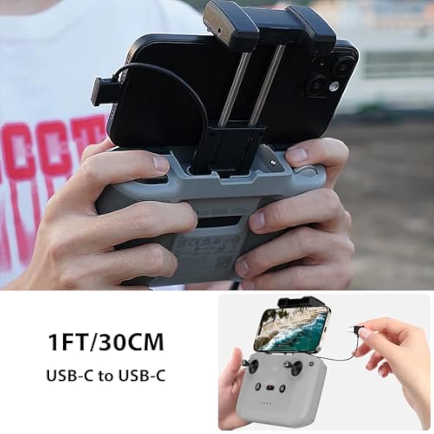 Usb-C To Usb-C Data Cable For Dji Rc-N1/N2/N3 Controller, Link For Iphone 17 16 15 Ipad Pro Samsung S25 S24 S23 To Dji Neo/Mavic 3 Series/Mavic Mini 3 Pro 2 Se/Mavic Air 3S 3 2S 2 Drone (1Ft/30Cm)