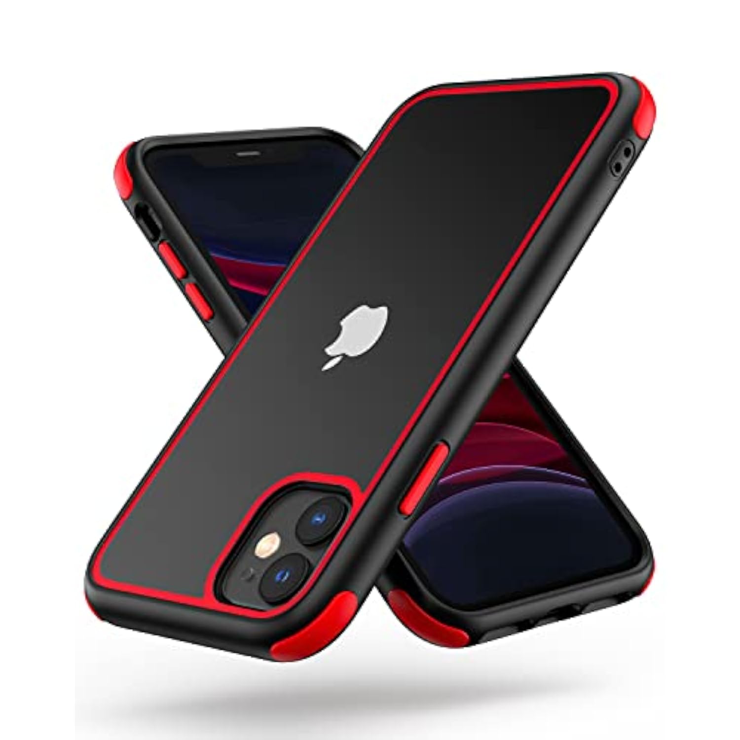 For Iphone 11 Crystal Clear Case, With Multicolor Protective Shockproof Bumpers, Not Yellowing Anti Scratch Transparent Hard Pc Back & Soft Silicone Tpu Frame Cover (Black/Red)