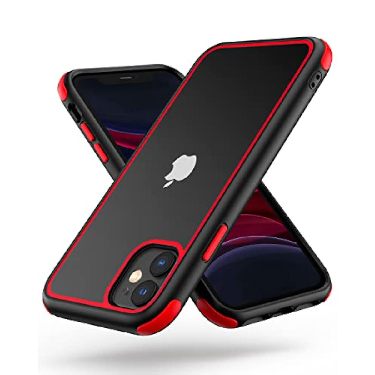 For Iphone 11 Crystal Clear Case, With Multicolor Protective Shockproof Bumpers, Not Yellowing Anti Scratch Transparent Hard Pc Back & Soft Silicone Tpu Frame Cover (Black/Red)