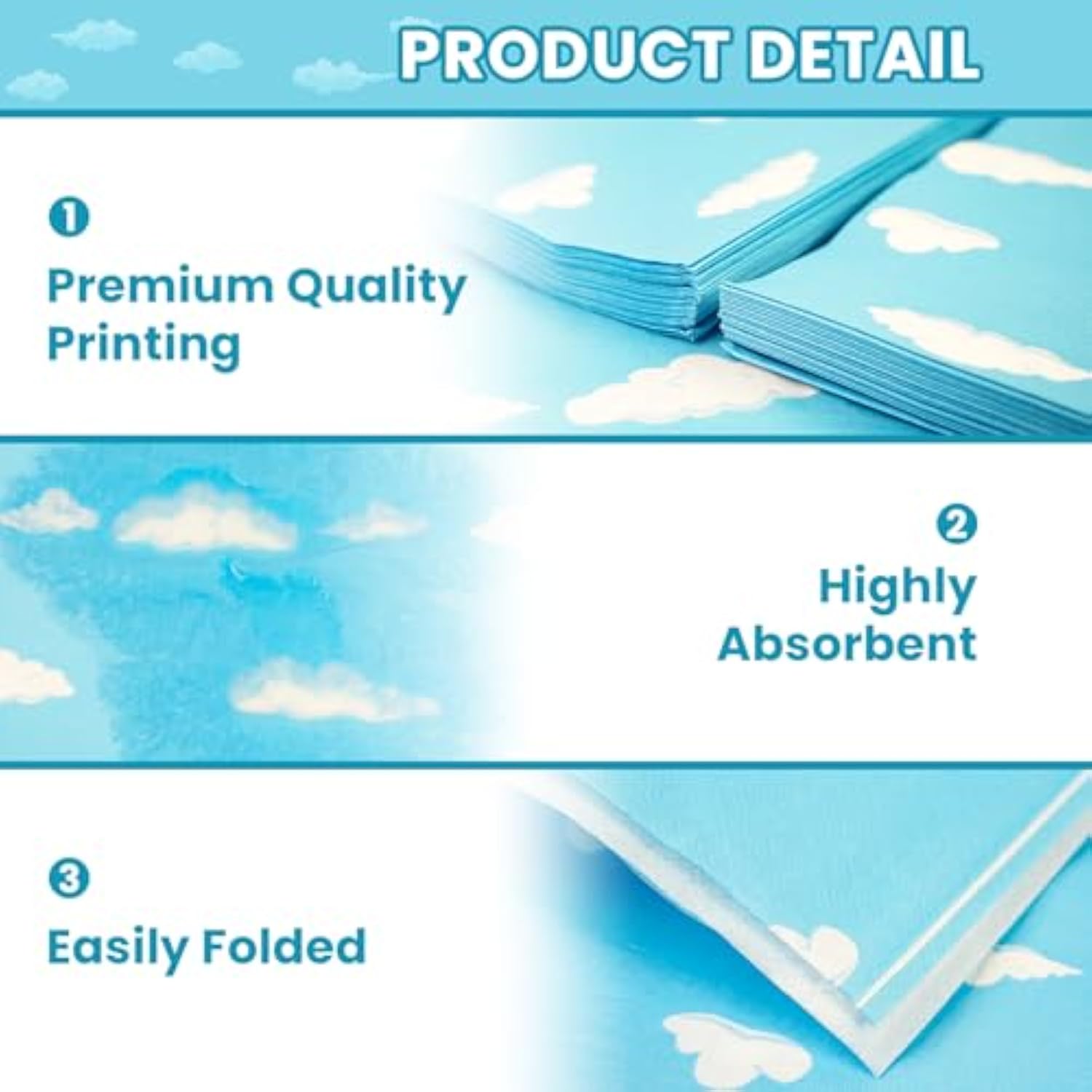 40Pcs Blue Sky Clouds Napkins - Folded 6.5 X 6.5 Inches Luncheon Napkins Disposable Paper Napkins Party Supplies For Kids Cartoon Story Theme Birthday Kids Baby Shower Outdoor Camping