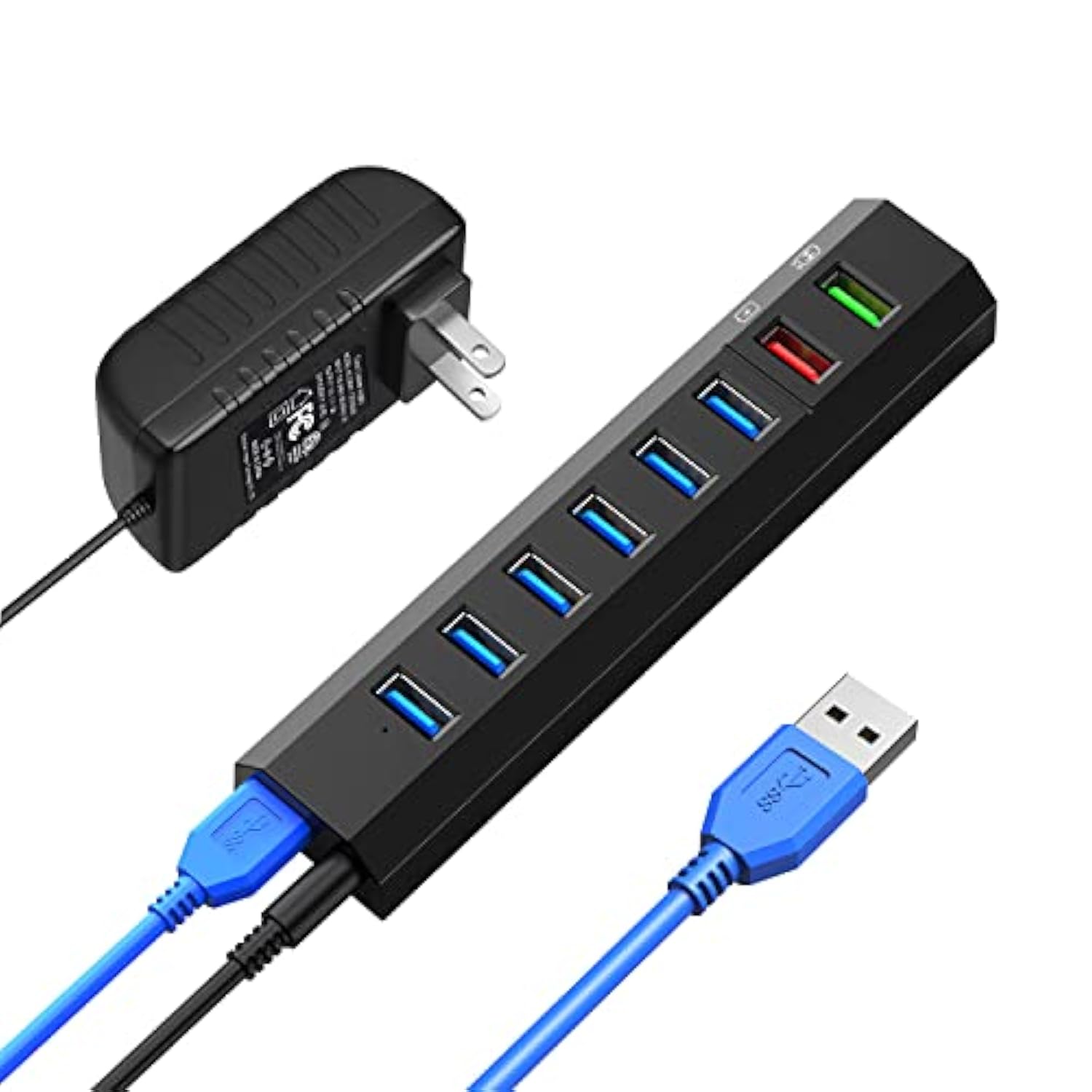 Usb Hub, 8 Ports High Speed Usb 3.0 Hub Splitter With 36W Power Adapter, 3.3Ft