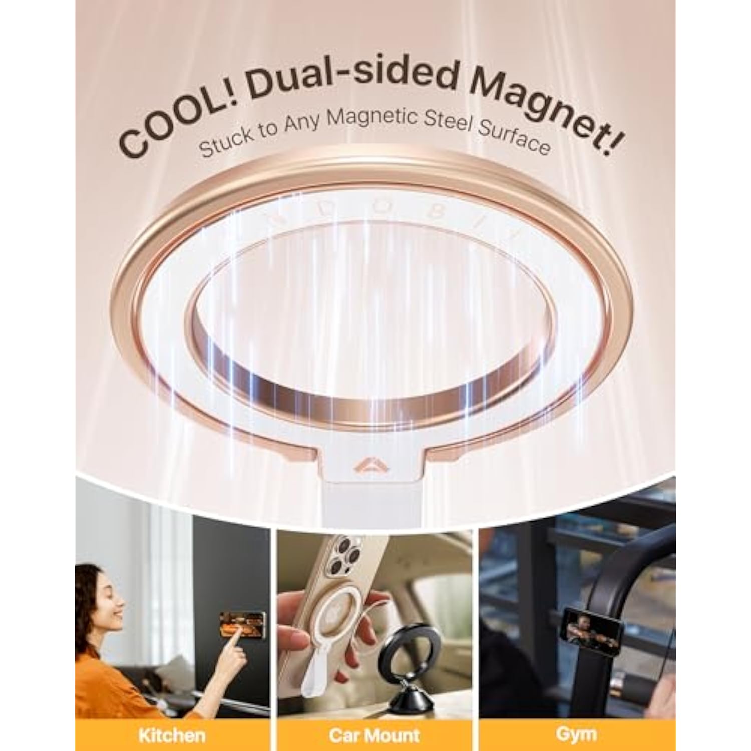 [2025 Unrivaled Stability] Magnetic Phone Grip Holder For Magsafe Ring Stand Holder Kickstand Compatible With Magsafe Accessories For 16 Pro Max Plus 15/14/13/12&Android,Rosegold
