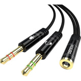 Headphone Splitter Cable For Computer, 3.5Mm Female To 2 Dual Male Microphone/Audio Y Splitter, Stereo Jack Gaming Headset To Pc/Laptop Adapter (Black)