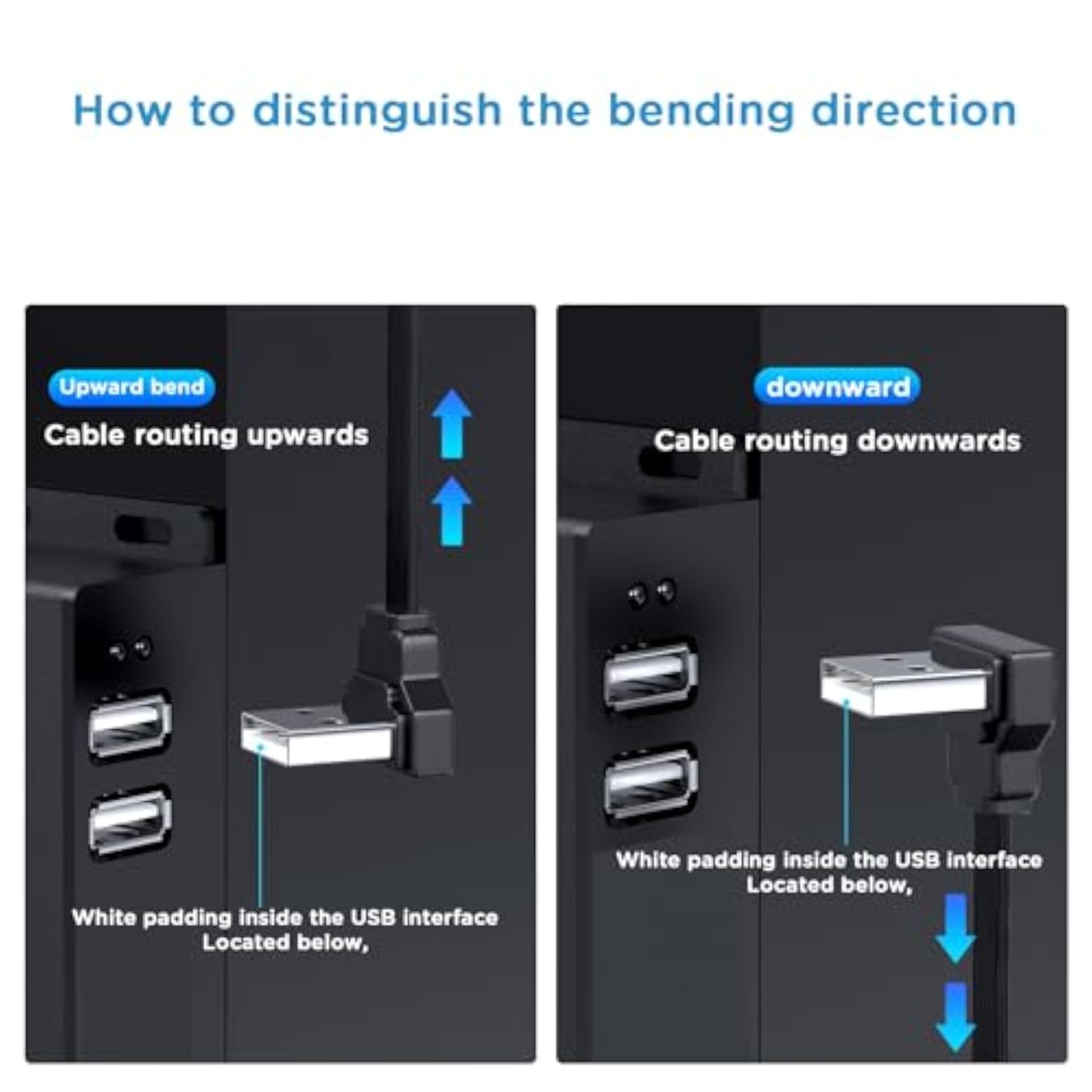2Pcs Usb Extension Cable Flat 90 Degree Rightangle Male To Female Usb2.0 Cable